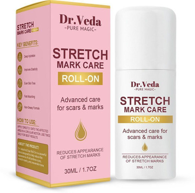 DrVeda Stretch Mark Removal Roll-On Serum | Scar Roll-On Treatment for Pregnancy & Weight Loss Marks | Skin Repair & Elasticity Booster(30 ml)