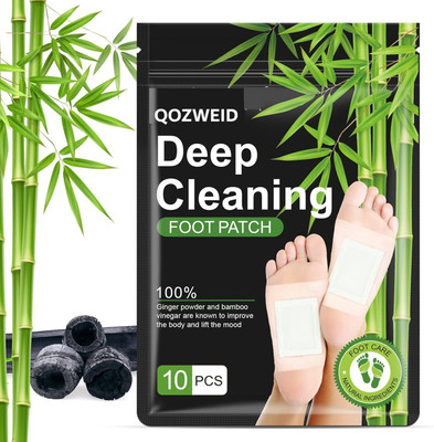 QOZWEID foot patches Deep cleansing with natural bamboo vinegar and ginger powderFoot care for detoxification, stress relief, pain relief, and removing dampness. Set of 10 patches(75 g)