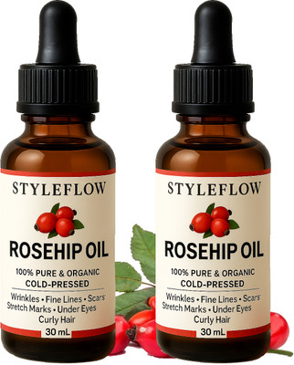StyleFlow Rosehip Oil for Face & Hair Pack of 2 | Brightening, Anti Aging & Deep Nourishment(60 ml)