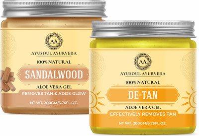 Ayusoul Ayurveda Aloevera Gel with Sandalwood Ext. & Detan Gel Pack of 2(400 g)