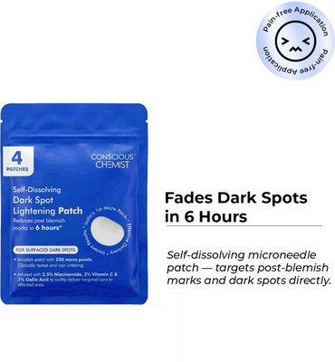 Conscious Chemist Self Dissolving Dark Spot Microneedle Patches with Niacinamide, Gallic Acid & Vitamin C | Targets Hyperpigmentation, Evens Tone, Visible Results in 6 Hours(10 g)