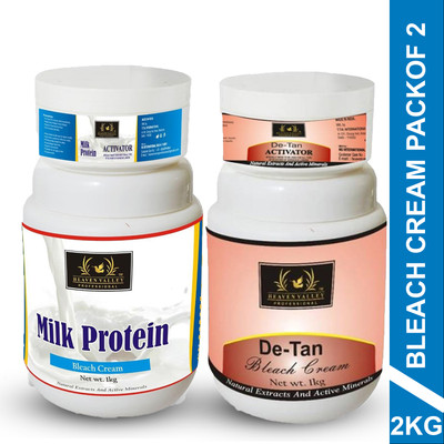 Heaven Valley Professional Milk Protein Bleach Cream 1 Kg + De-Tan Bleach Cream 1 Kg(2000 g)