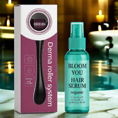 BLOOM YOU Derma Roller & Hair Growth Serum Pack(2 Items in the set)