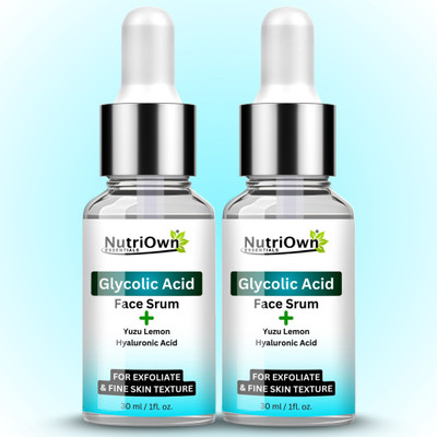 NutriOwn Glycolic Acid Face Serum with Yuzu Lemon & Hyaluronic Acid | For Exfoliate & Fine Skin Texture Pack of 2(60 ml)