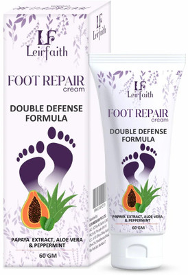 LeirFaith Foot Repair Cream Double Defence Formula | Hydrates to Soften Rough & Dry Feet With Papaya Extract, Aloevera & Peppermint | 60Gm(60 g)
