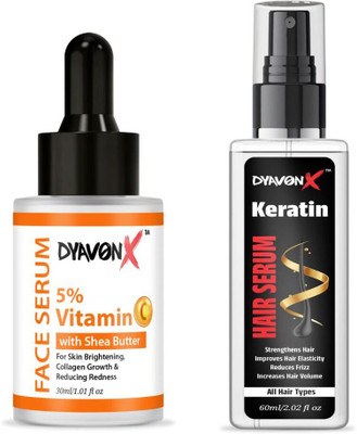 DYAVONX Face & Hair Care Combo Set Vitamin C Face Serum (30ml) + Keratin Hair Serum(60 ml)