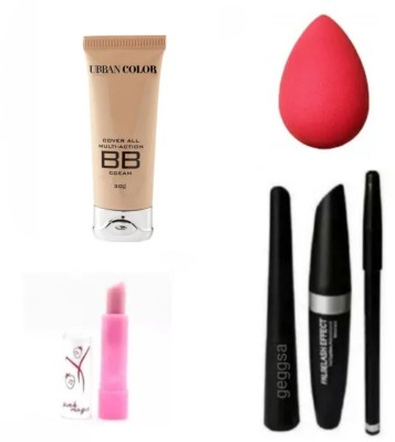 Geggsa BB Cream Multi Action SPF 20 with Pink Magic Lip Balm, Blender Puff and 3in1 Eyeliner Kajal and Eyebrow Pencil(30 g)