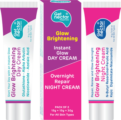 Get Nectar Happiness Glow Brightening Day & Night Cream Duo with Glutathione, Alpha Arbutin, Niacinamide, Kojic Acid & Ferulic Acid for Dark Spots, Pigmentation, Tan Removal(30 g)