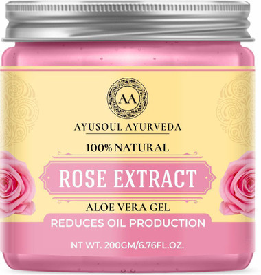 Ayusoul Ayurveda Rose Extract Aloe Vera Gel || To Control Sebum | Pore Size | Removing Dead Skin | Treat Acne & Pimples | Helpful in Sunburn |(200 g)