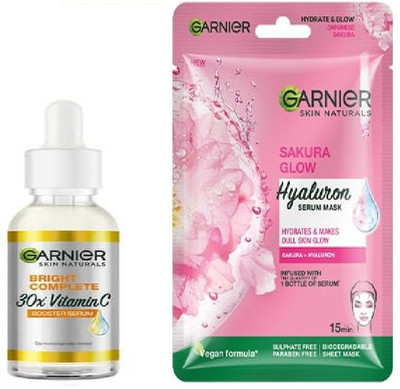 Garnier Men 30X VITAMIN C BOOSTER FACE SERUM AND SPOT REDUCTION-15ml + SAKURA GLOW MASK(2 Items in the set)