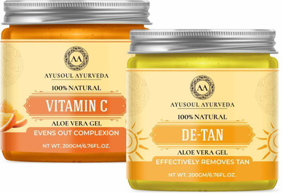 Ayusoul Ayurveda Aloevera Gel with Vitamin C Ext. & Detan Gel Pack of 2(400 g)