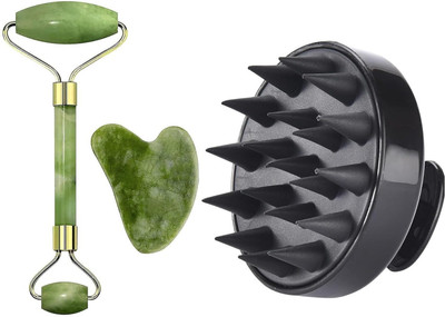 Glovasilk Jade Roller & Gua Sha Tool Combo with Hair Scalp Massager for Face & Hair Growth(260 g)