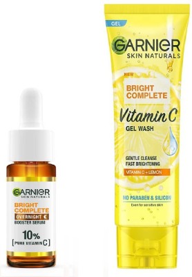 Garnier Bright Complete Vitamin C Gel Face Wash 50g + Vitamin C Overnight Face Serum 15ml(65 g)