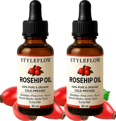 StyleFlow Cold Pressed Rosehip Oil Pack of 2 | Reduces Dark Spots, Scars & Fine Lines(60 ml)