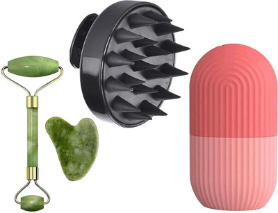 Glovasilk Combo Pack of 3: Facial Massager Jade Roller & Gua Sha Tool for Skin & Scalp(300 g)