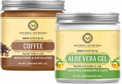 Ayusoul Ayurveda Aloevera Gel with Coffee Extract & Vitamin E Oil Pack of 2(400 g)