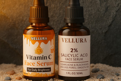VELLURA Dual Action Face Serum Combo – Salicylic Acid for Acne & Vitamin C for Glow – All Skin Types(60 ml)