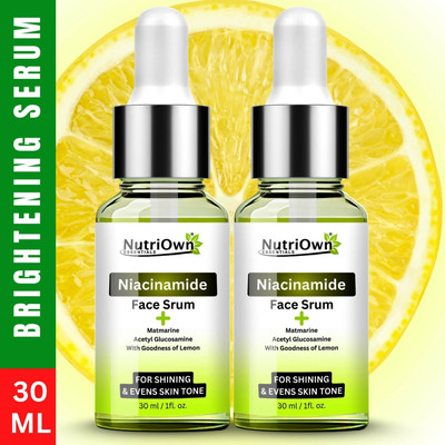 NutriOwn Niacinamide Face Serum with Matmarine Acetyl, Glucosamine and Goodness of Lemon | Oil Control & Anti-Acne face serum (Pack of 2)(30 ml)