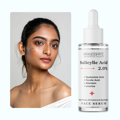 RoseBrite Salicylic Acid Serum with Hyaluronic, Ferulic, Allantoin & Licorice – Oil-Free, Non-Comedogenic Face Serum for Acne, Glow & Clarity(30 ml)