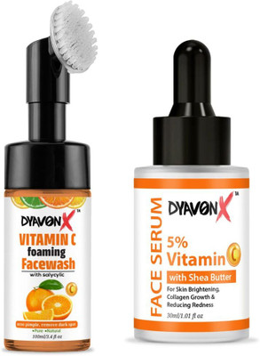 DYAVONX Skin Brightening Glowing Skin Vitamin C Foaming Facewash (100 ml) + Vitamin C Face Serum with Shea Butter(30 ml)