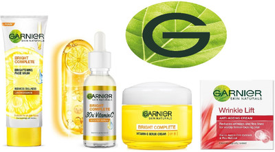 GARNIER Brightening and Anti-Aging Routine Morning Combo pack(4 Items in the set)