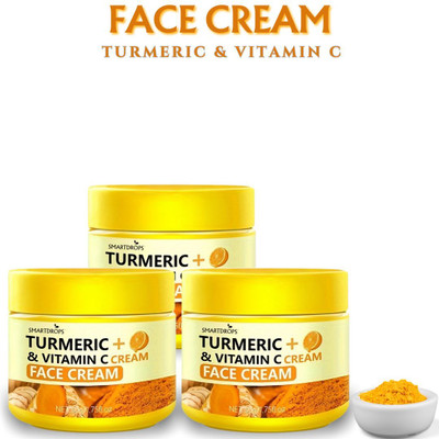 smartdrops Turmeric Lightweight Cream with Vitamin C and Turmeric | Refreshing Feel | For All Skin Types Pack of 3(150 g)