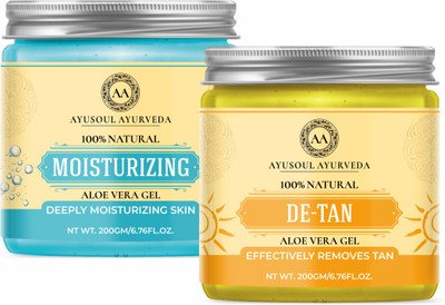 Ayusoul Ayurveda Aloevera Gel with Moisturizer & Detan Gel Pack of 2(400 g)