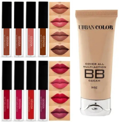 Geggsa BB Cream Multi Action SPF 20 with Long Stay 8 Different Color Liquid Lipsticks(50 g)