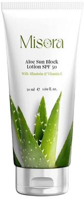 MISORA Aloe Sun Block Lotion SPF 50 With Aloevera | Broad-Spectrum UVA/UVB Protection | Hydrating & Lightweight, Non-Greasy | Water-Resistant, Sweat-Proof | Ideal for Sensitive Skin(50 ml)