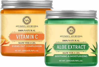 Ayusoul Ayurveda Aloevera Gel (Green) with Vitamin C Ext. Pack of 2(400 g)