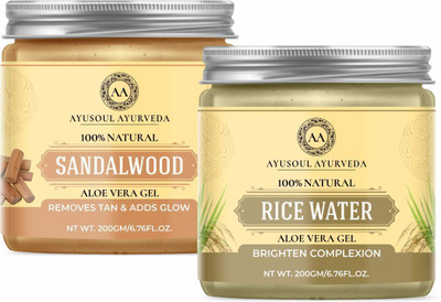 Ayusoul Ayurveda Aloevera Gel with Sandalwood Ext. & Rice Water Extract Gel Pack of 2(400 g)