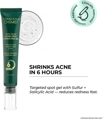 Conscious Chemist Rapid Relief Acne Spot Corrector Gel with 2% Salicylic Acid & Azelaic Acid | Targets Pimples, Redness & Dark Spots for Clear Skin(15 ml)