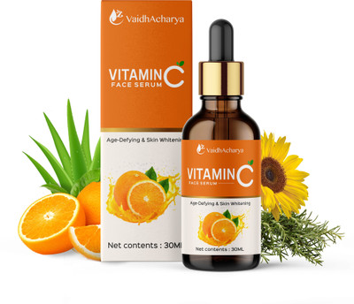 VaidhAcharya Vitamin C Serum 30ml | For Glowing Skin | Advanced Formulation With Vitamin E | Reduces Dark Spots, Pigmentation & Oily Skin(30 ml)
