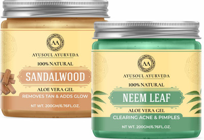 Ayusoul Ayurveda Aloevera Gel with Sandalwood Ext. & Neem Leaf Gel Pack of 2(400 g)