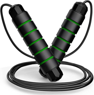 Quickfit Skipping Rope for Men, Women & Children - Jump Rope for Exercise Workout Freestyle Skipping Rope(Green, Black, Length: 280 cm)