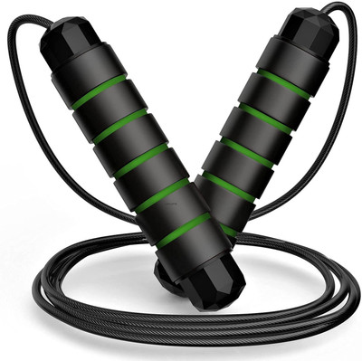 LAFILLETTE Lightweight Skipping Rope Tangle-Free With Ball Bearings Rapid Speed Jumping Rope Freestyle Skipping Rope(Green, Black, Length: 280 cm)