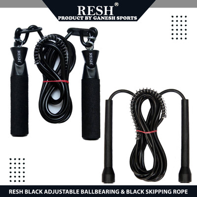 Resh Black Adjustable Ball Bearing + Black Freestyle Skipping Rope(Black, Length: 275 cm)