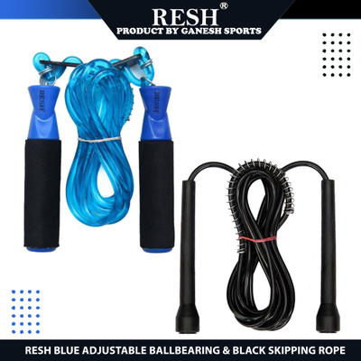 Resh Blue Adjustable Ball Bearing + Black Freestyle Skipping Rope(Blue, Black, Length: 275 cm)