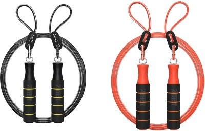 Lordz Adjustable Skipping Rope Tangle-Free with Ball Bearings ( set of 2 pieces) Ball Bearing Skipping Rope(Orange, Black, Length: 295 cm)