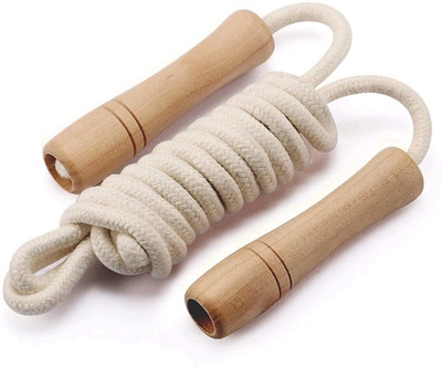 Firehawk Wooden Jumping Skipping Rope - Wooden Handle | White Rope | Freestyle Skipping Rope(White, Length: 260 cm)