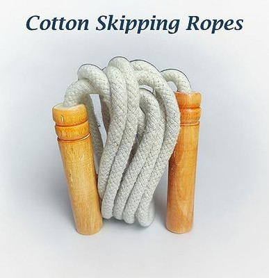 Chhabra Kreations Cotton Skipping Rope with wooden Handle Freestyle Skipping Rope(White, Length: 270 cm)