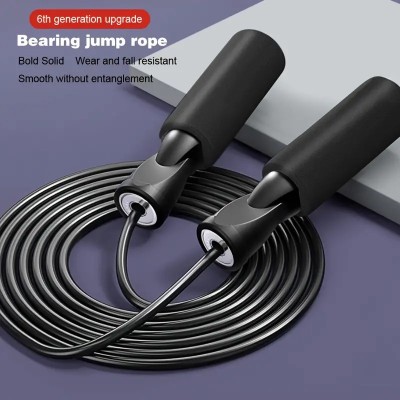 Shopeleven Gym Aerobic Exercise Boxing Skipping Jump Rope Adjustable Bearing Speed Fitness Ball Bearing Skipping Rope(Black, Length: 85 cm)