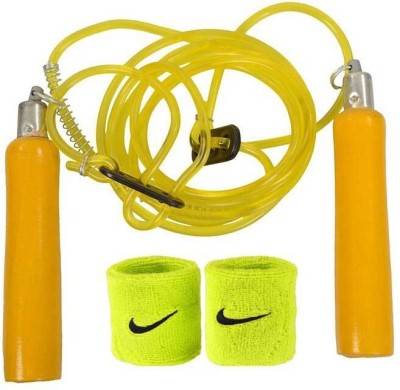 Woody WOODEN HANDLE SKIPPING ROPE FOR GYM EXERCISE Freestyle Skipping Rope(Yellow, Green, Length: 4 cm)