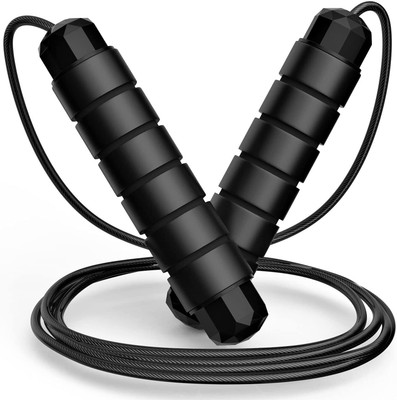 YIXTY Skipping Rope,Adjustable Steel Jumping Rope Foam Handle Tangle Fat Loss Ball Bearing Skipping Rope(Black, Length: 280 cm)