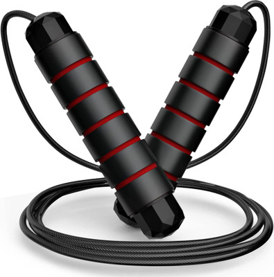 FitHead Tangle-Free Rapid Speed Jump Cable and Foam Handles Ball Bearing Skipping Rope Ball Bearing Skipping Rope(Black, Red, Length: 300 cm)