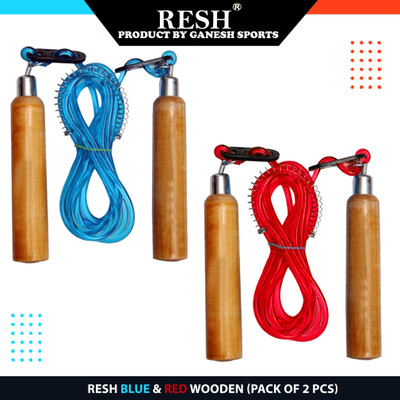 Resh (Pack of 2 Pcs) Red / Blue Wooden Freestyle Skipping Rope(Red, Blue, Length: 274 cm)