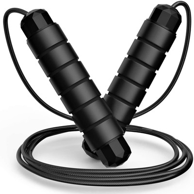 FirstFit Screw-Free Design Skipping Rope Fitness PVC Jump Rope (3 Mtr) Freestyle Skipping Rope(Black, Length: 300 cm)