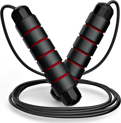 Black Mountain Skipping Rope, Tangle-Free Rapid Speed Jumping Rope, Adjustable Rope Ball Bearing Skipping Rope(Black, Red, Length: 274 cm)