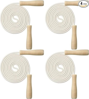 ABSSports 4Pcs Wooden Handle - Adjustable Cotton Braided Fitness Skipping Rope. Freestyle Skipping Rope(White, Length: 274 cm)