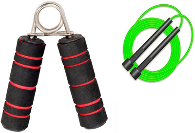 KIYA Green pencil Adjustable Skipping Rope with foam hndle handgripper Combo set Freestyle Skipping Rope(Green, Black, Length: 244 cm)